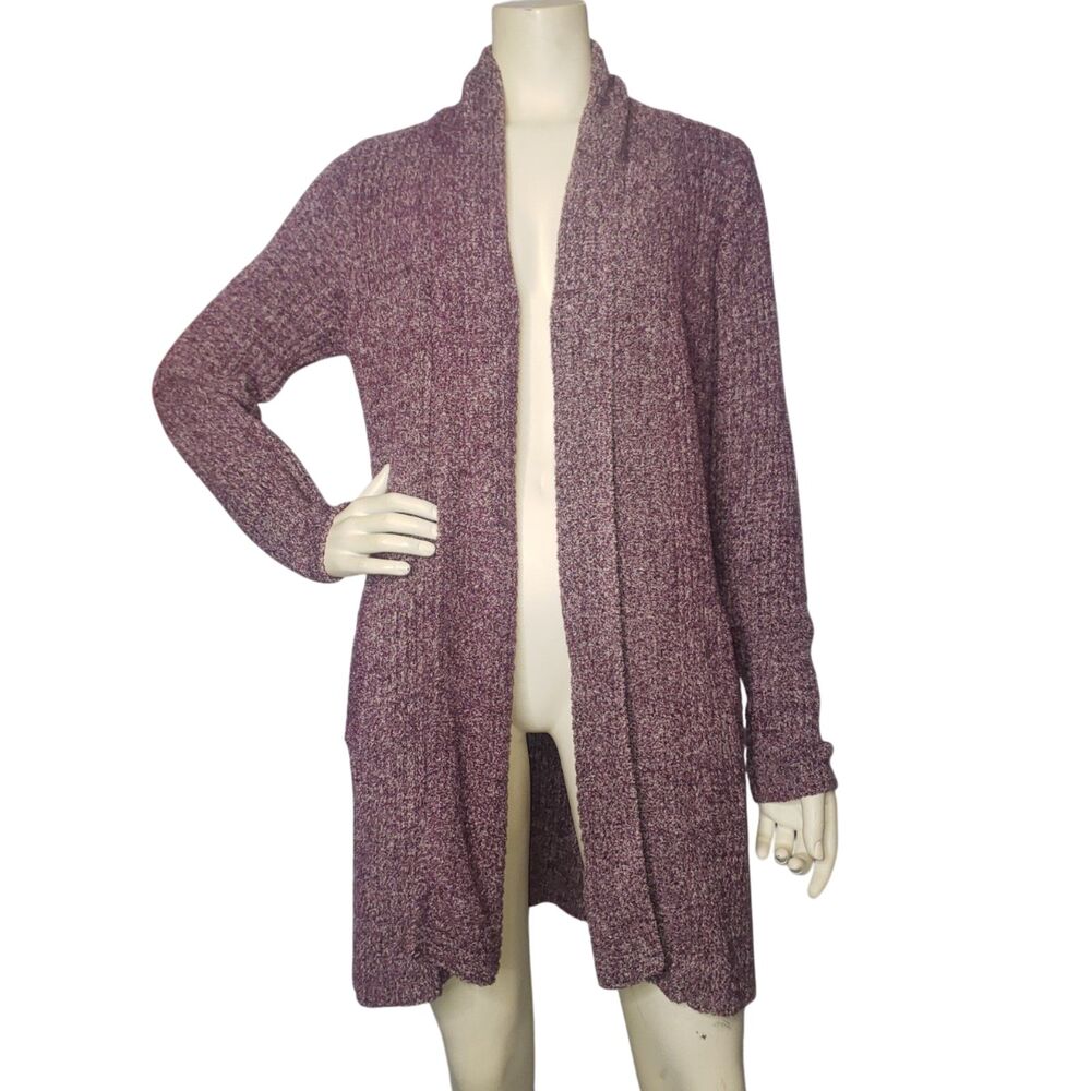 BAREFOOT DREAMS Cozy Chic Montecito Plum Open Front Long Cardigan Sweater Medium